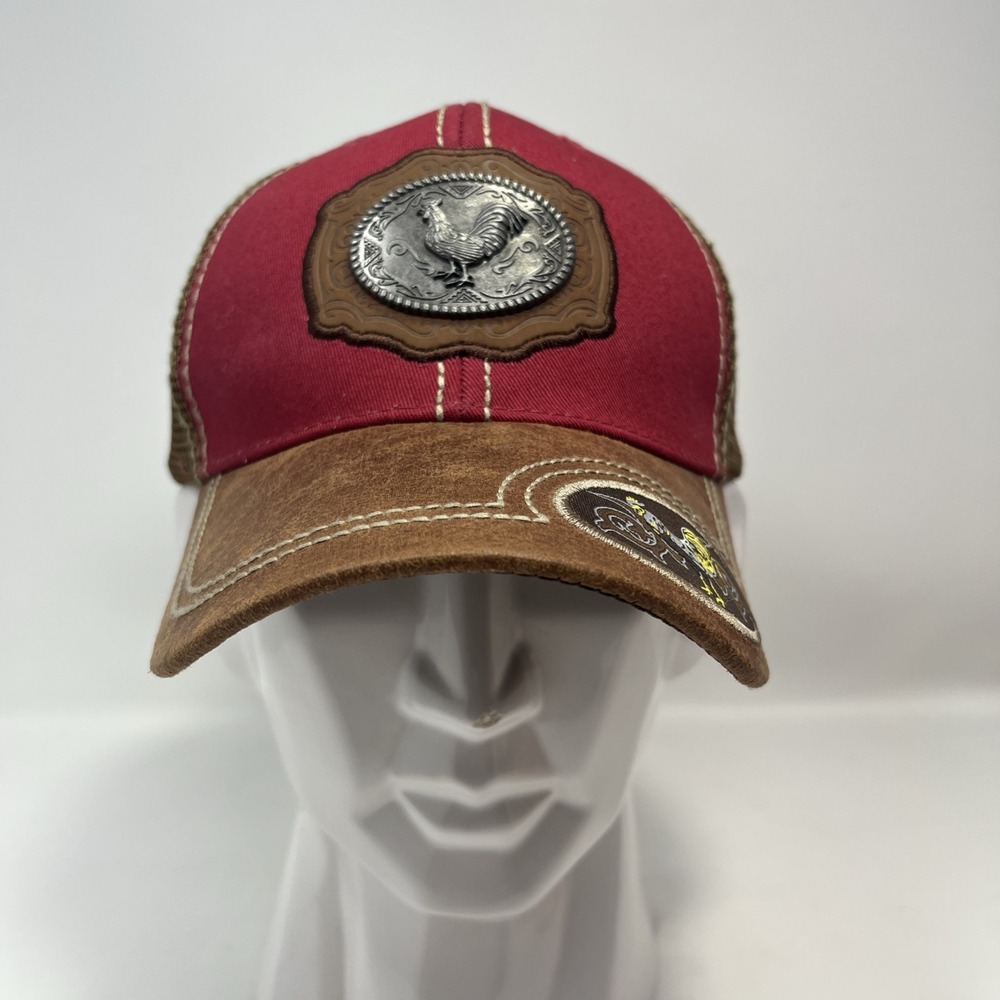 Pit Bull Eagle Rooster  Snapback Mesh Trucker Hat Outdoor Hiking Brown/Red